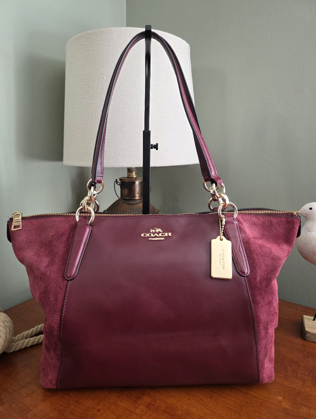 Coach F54579 Ava Tote Shoulder Oxblood Burgundy Suede Leather Bag